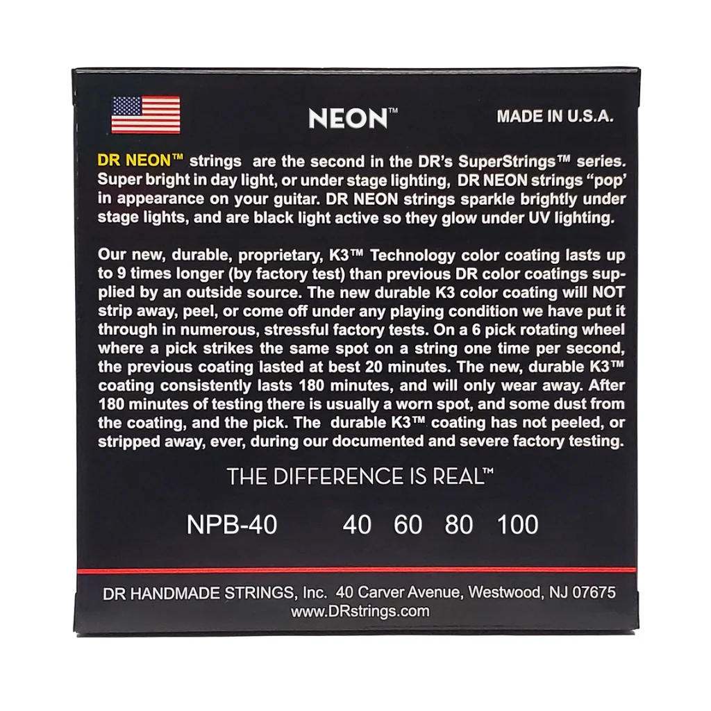 DR Strings Hi-Def Neon Purple K3 Coated Bass Guitar Strings - Light 40-100 - Image 2