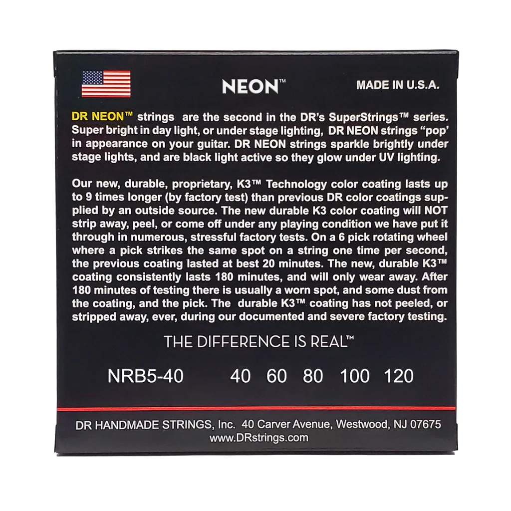 DR Strings Hi-Def Neon Red K3 Coated 5-string Bass Guitar Strings - Light 40-120 - Image 2