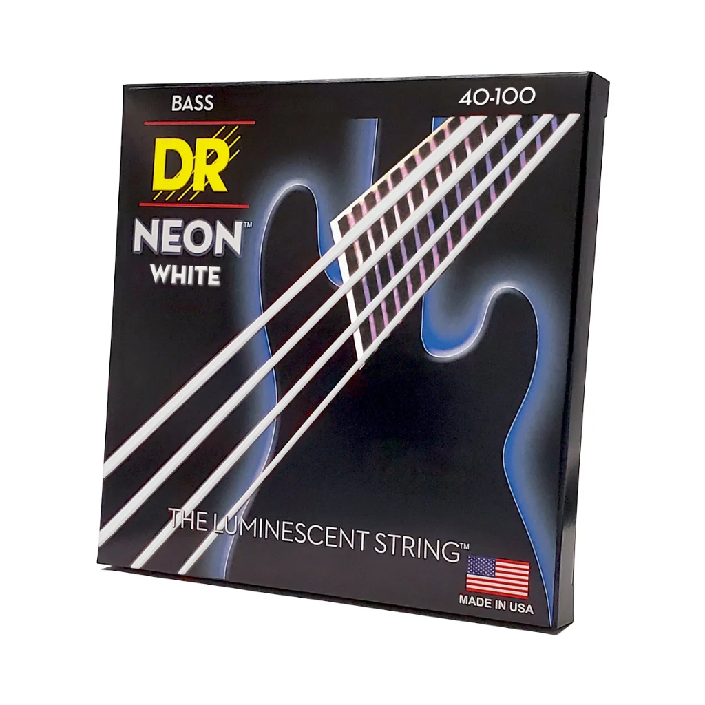 DR Strings Hi-Def Neon White K3 Coated Bass Guitar Strings - Light 40-100