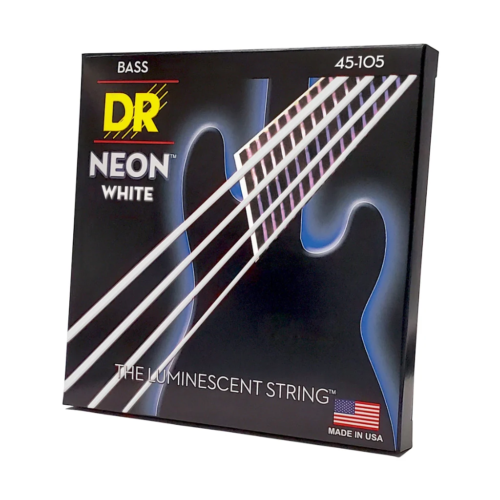 DR Strings Hi-Def Neon White K3 Coated Bass Guitar Strings - Medium 45-105