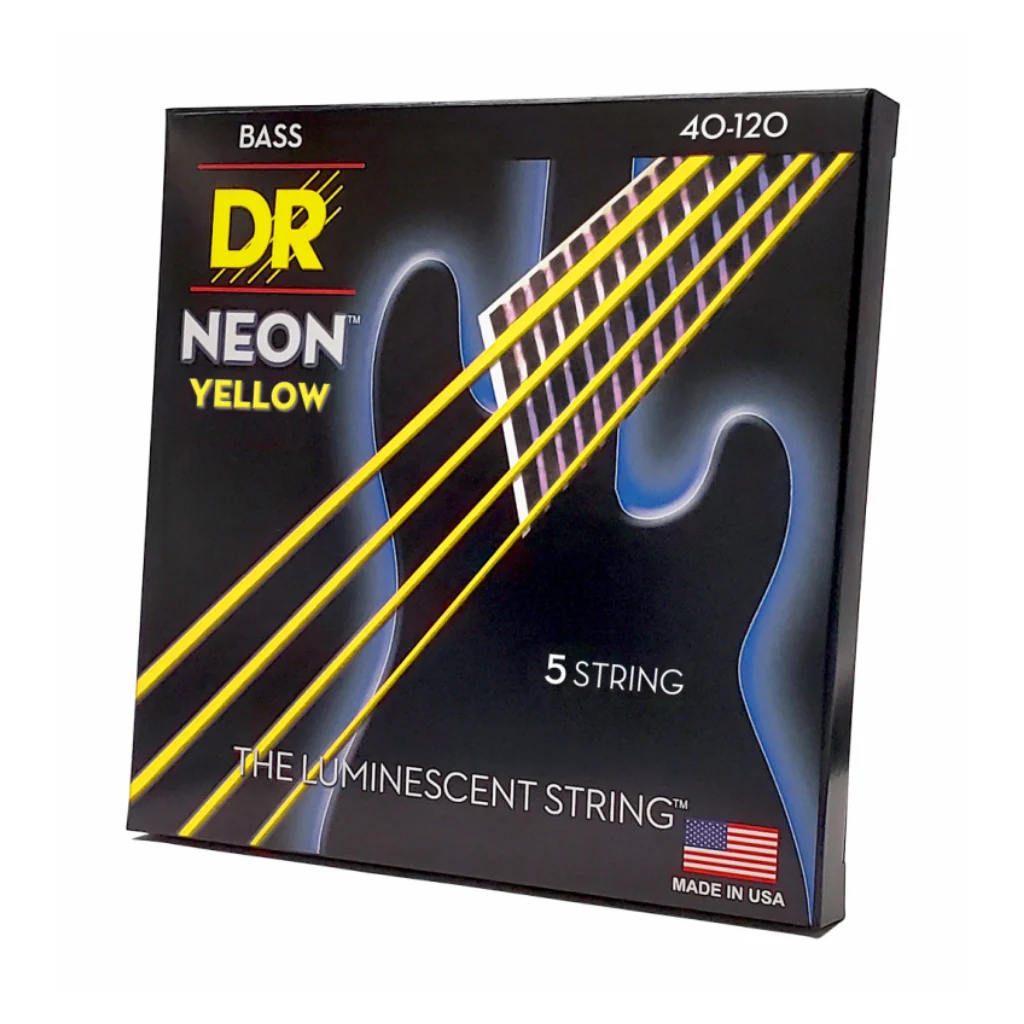 DR Strings Hi-Def Neon Yellow K3 Coated 5-string Bass Guitar Strings - Light 40-120