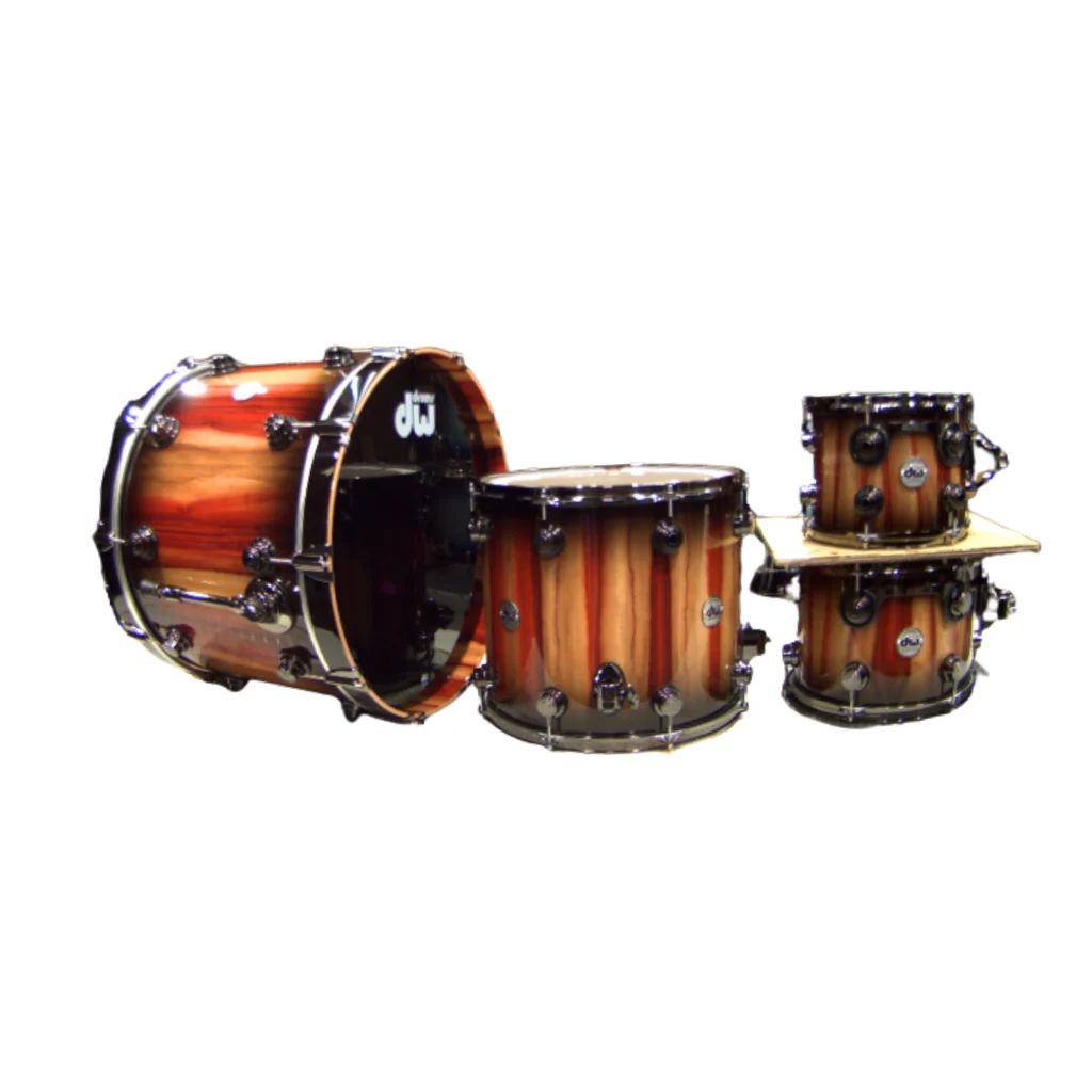 DW Collector's Series SonicPly w/Exotic Finish 5-Piece Shell Pack - Candy Black Burst over Vertical Padauk