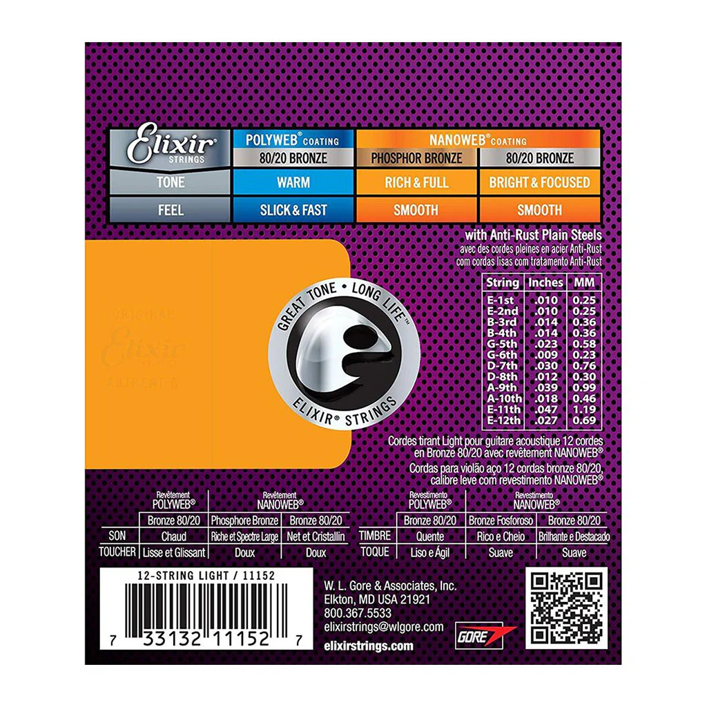 Elixir 11152 - Nanoweb 80/20 Bronze Light 10-47 12-String Acoustic Guitar Strings - Image 2