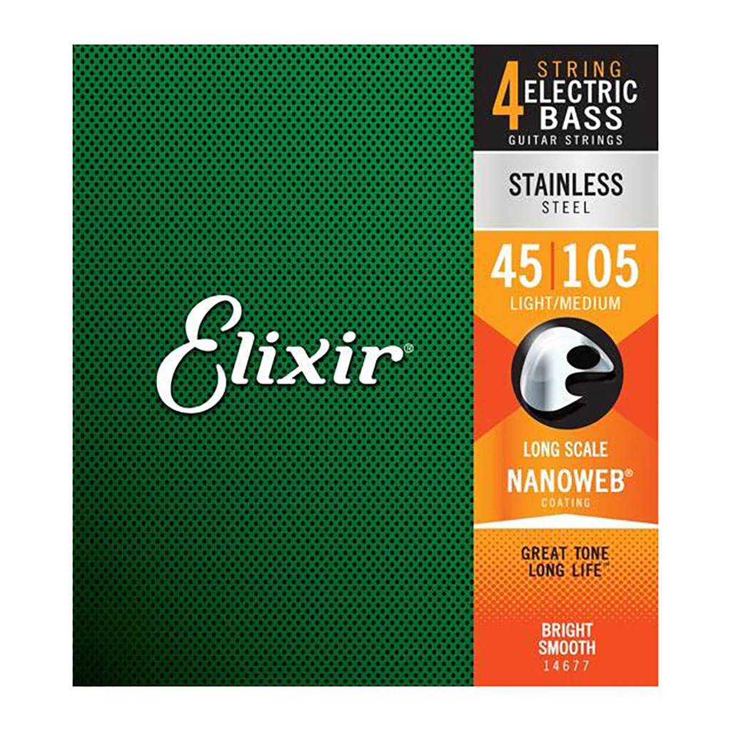 Elixir 14677 Stainless Nanoweb Electric Bass Guitar Strings - 45-105 Light Medium
