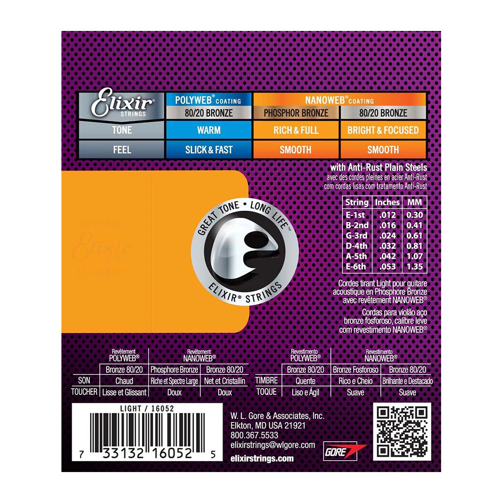 Elixir 16052 Nanoweb Phosphor Bronze Light 12-53 - Image 2