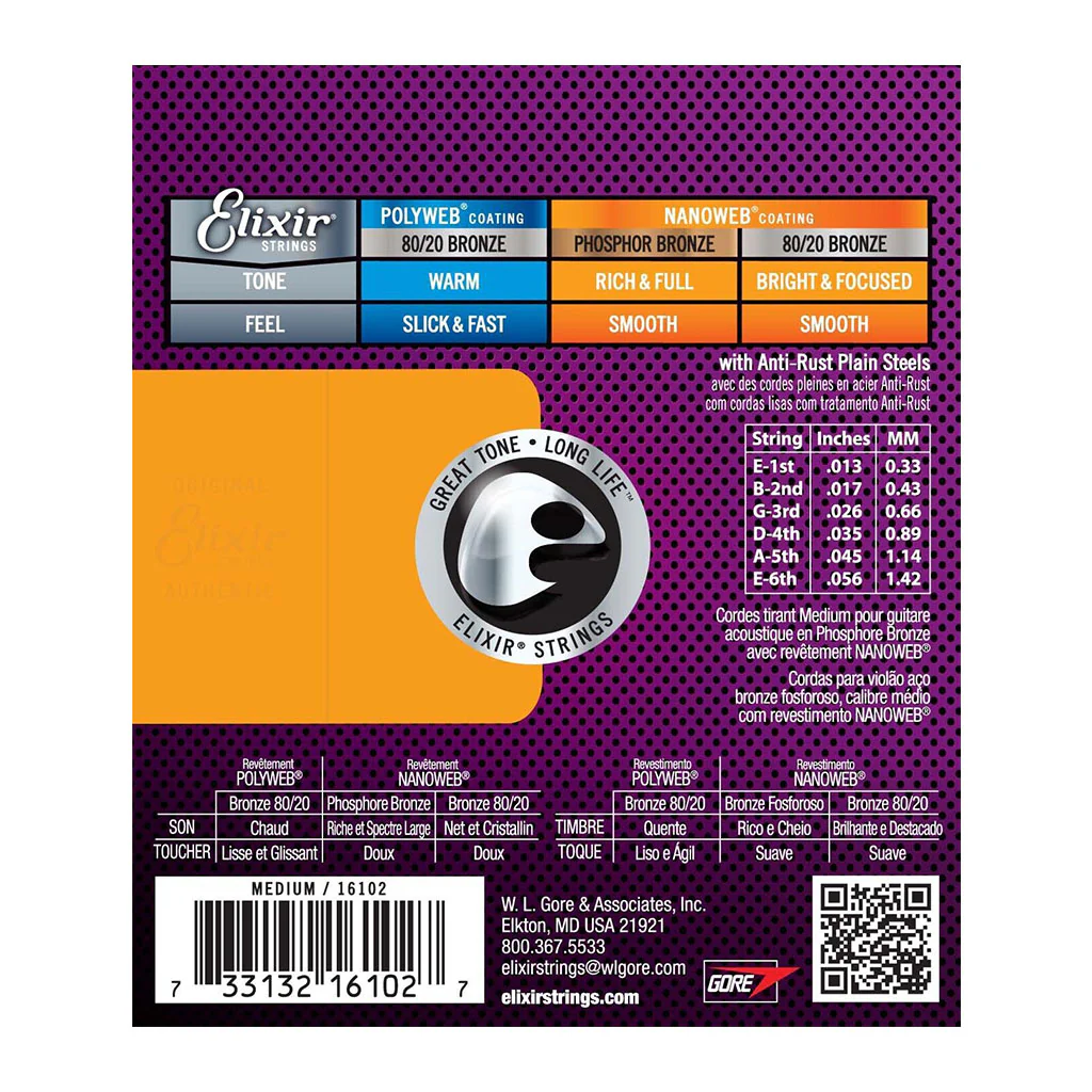 Elixir 16102 Nanoweb Phosphor Bronze Medium 13-56 - Image 2