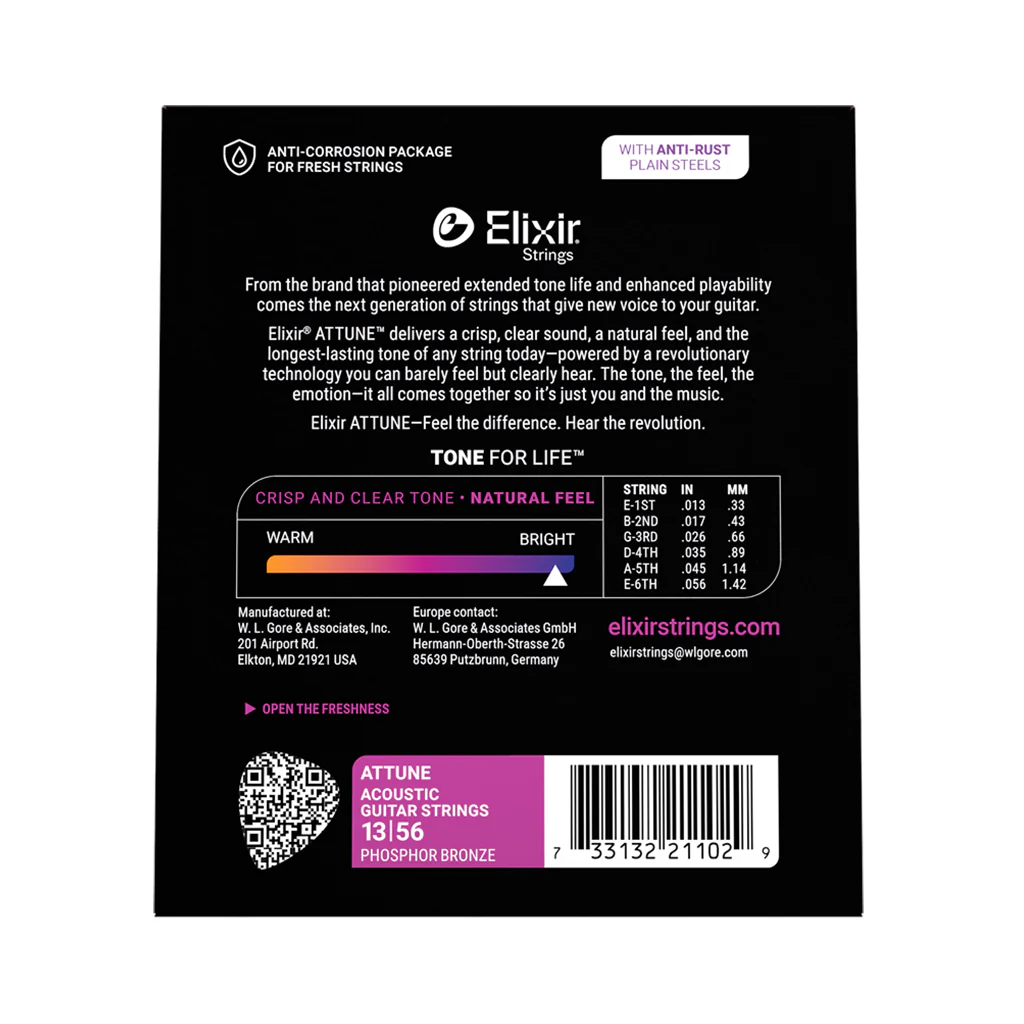 Elixir Attune Phosphor Bronze 13-56 Acoustic Guitar Strings - Medium - Image 2