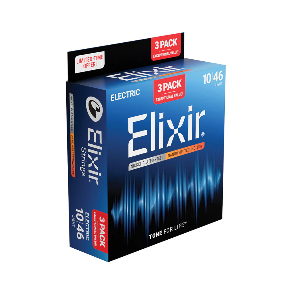 Elixir E16567 Nickel Nanoweb Electric Guitar Strings - 10-46 Light, 3-Pack