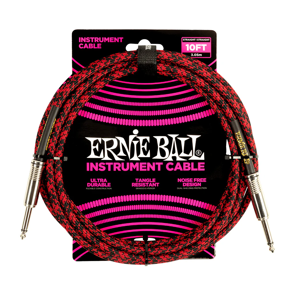 Ernie Ball 10ft Braided Straight Straight Inst Cable Red Black