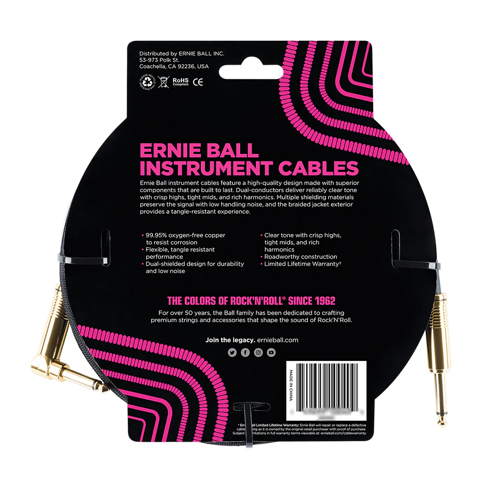 Ernie Ball 5.5 Meters Braided Straight / Angle Inst Cable, Black - Image 2