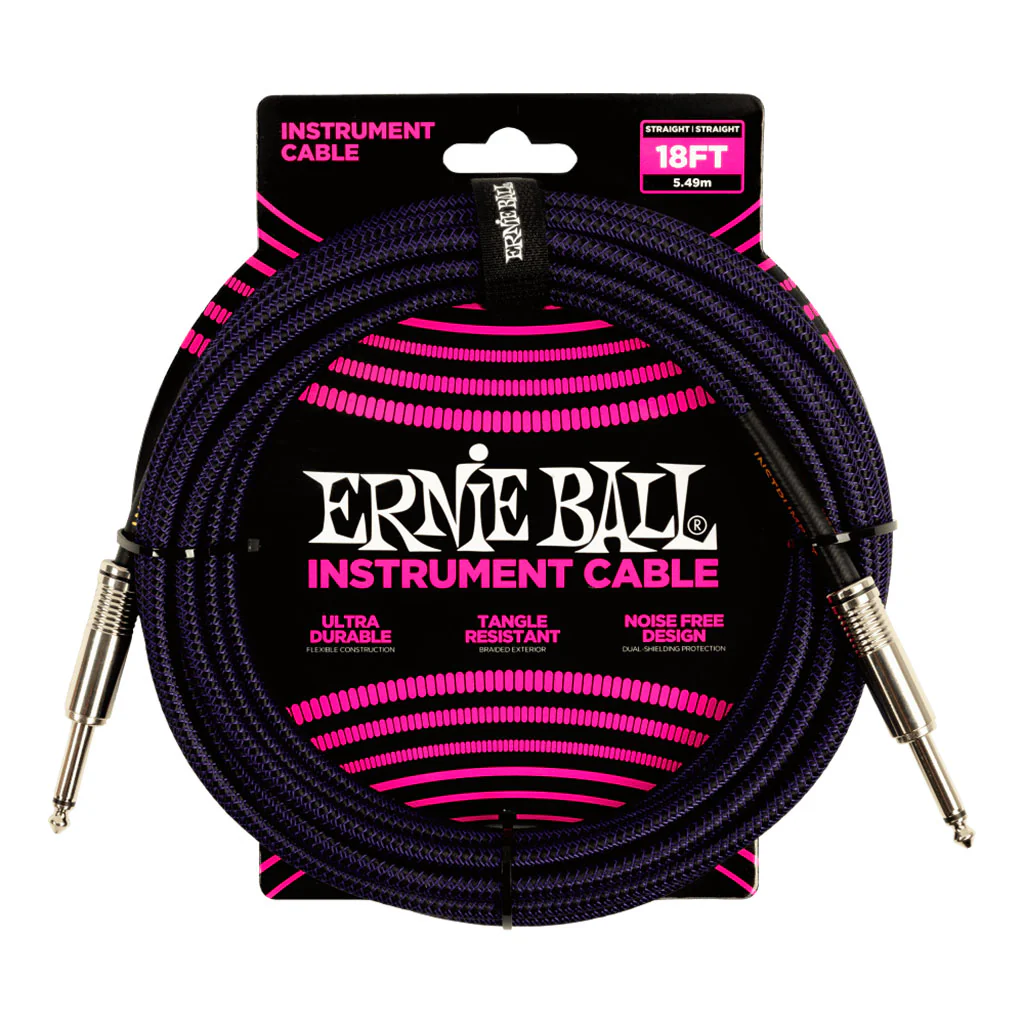 Ernie Ball 18ft Braided Straight Straight Inst Cable Purple Black
