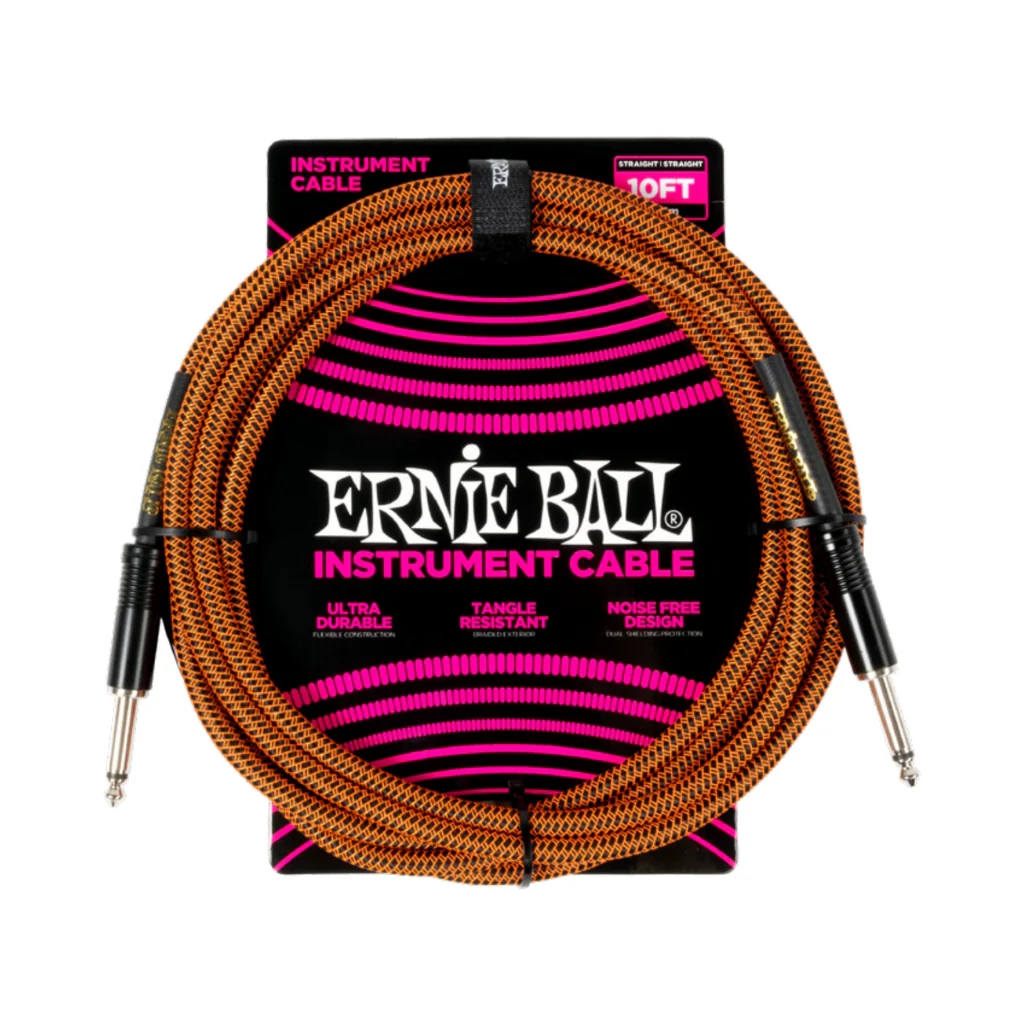 Ernie Ball Braided Straight to Straight Instrument Cable - 10ft, Pumpkin Pie