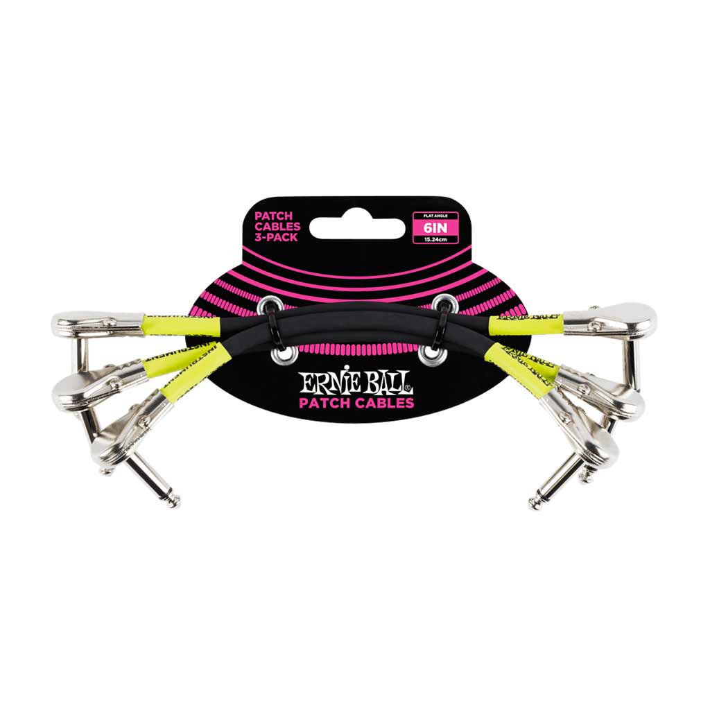 Ernie Ball Flat Angle Patch Cable 3 Pack, Black, 15 cm Length