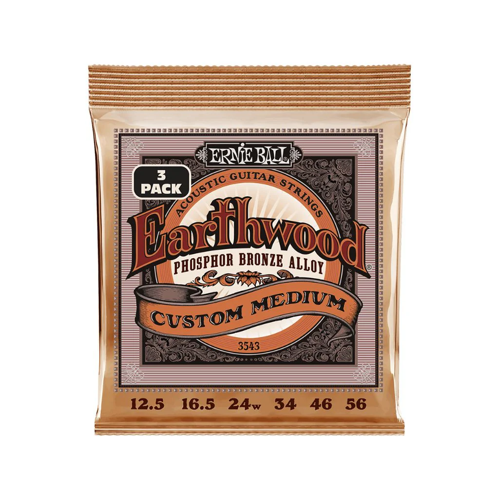 Ernie Ball Earthwood Custom Medium Phosphor Bronze 12.5-56 Acoustic Guitar Strings - 3 Pack