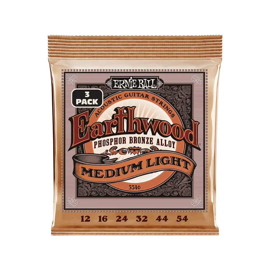 Ernie Ball Earthwood Medium Light Phosphor Bronze 12-54 Acoustic Guitar Strings - 3 Pack