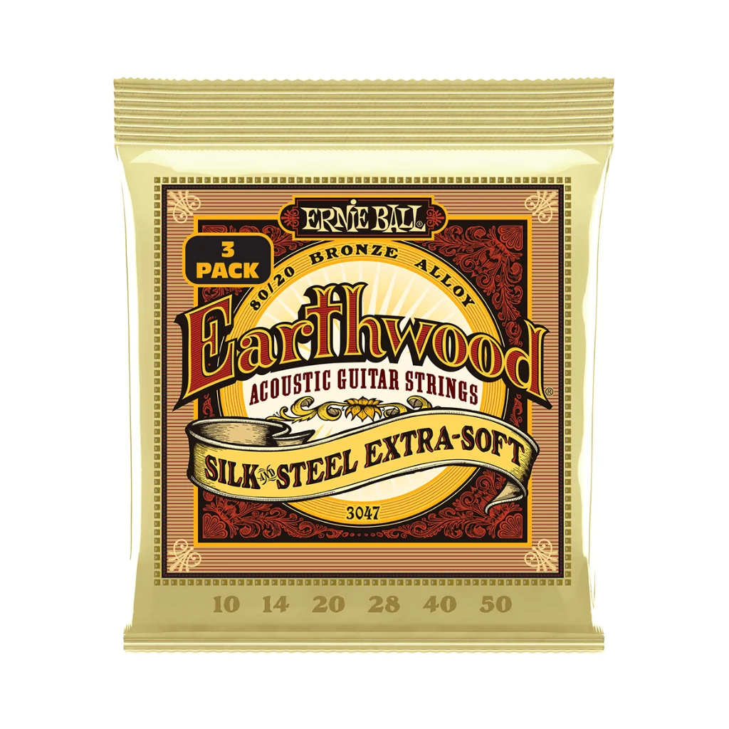 Ernie Ball Earthwood Silk & Steel Extra Soft 8020 Bronze 10-50 Acoustic Guitar Strings - 3 Pack