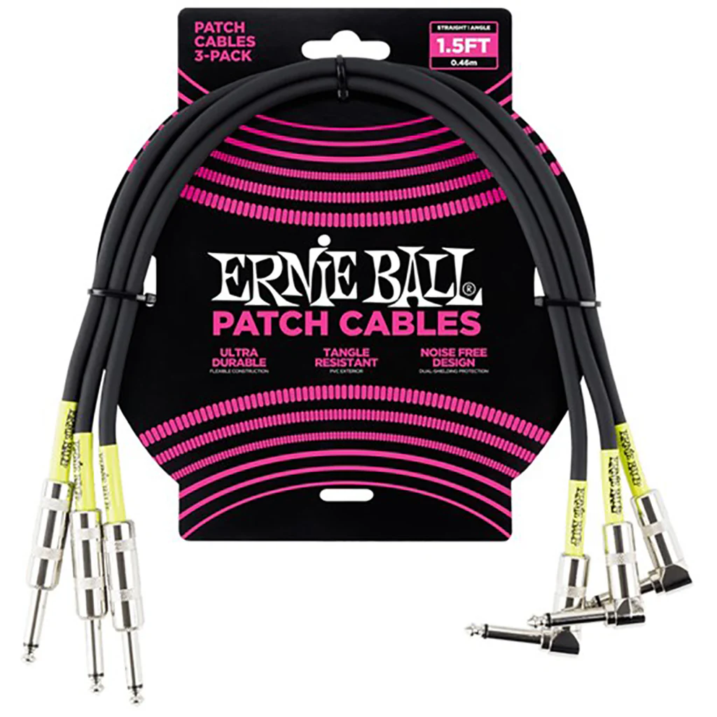 Ernie Ball 45 cm Feet Straight / Angle Patch Cable 3 Pack, Black