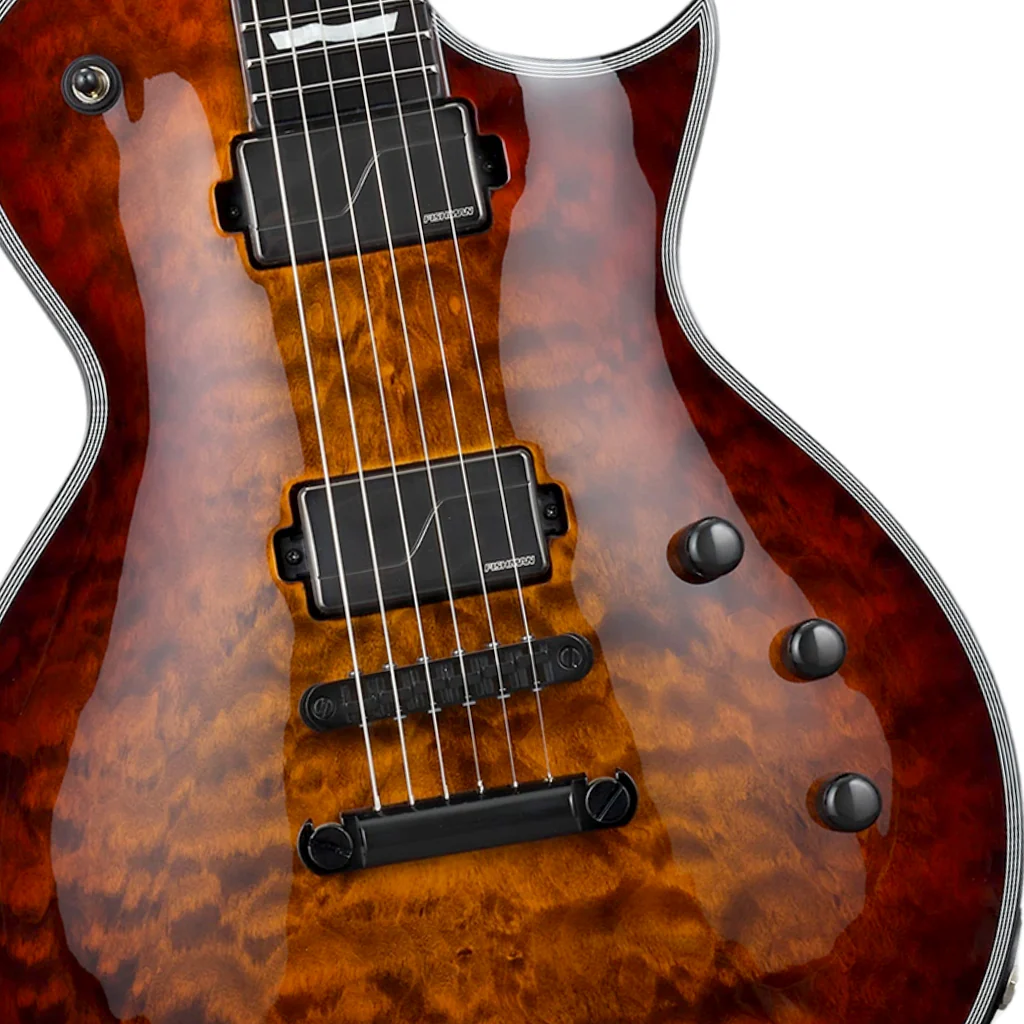 ESP E-II Eclipse QM Tiger Eye Sunburst with Fluence Pickups - Image 6