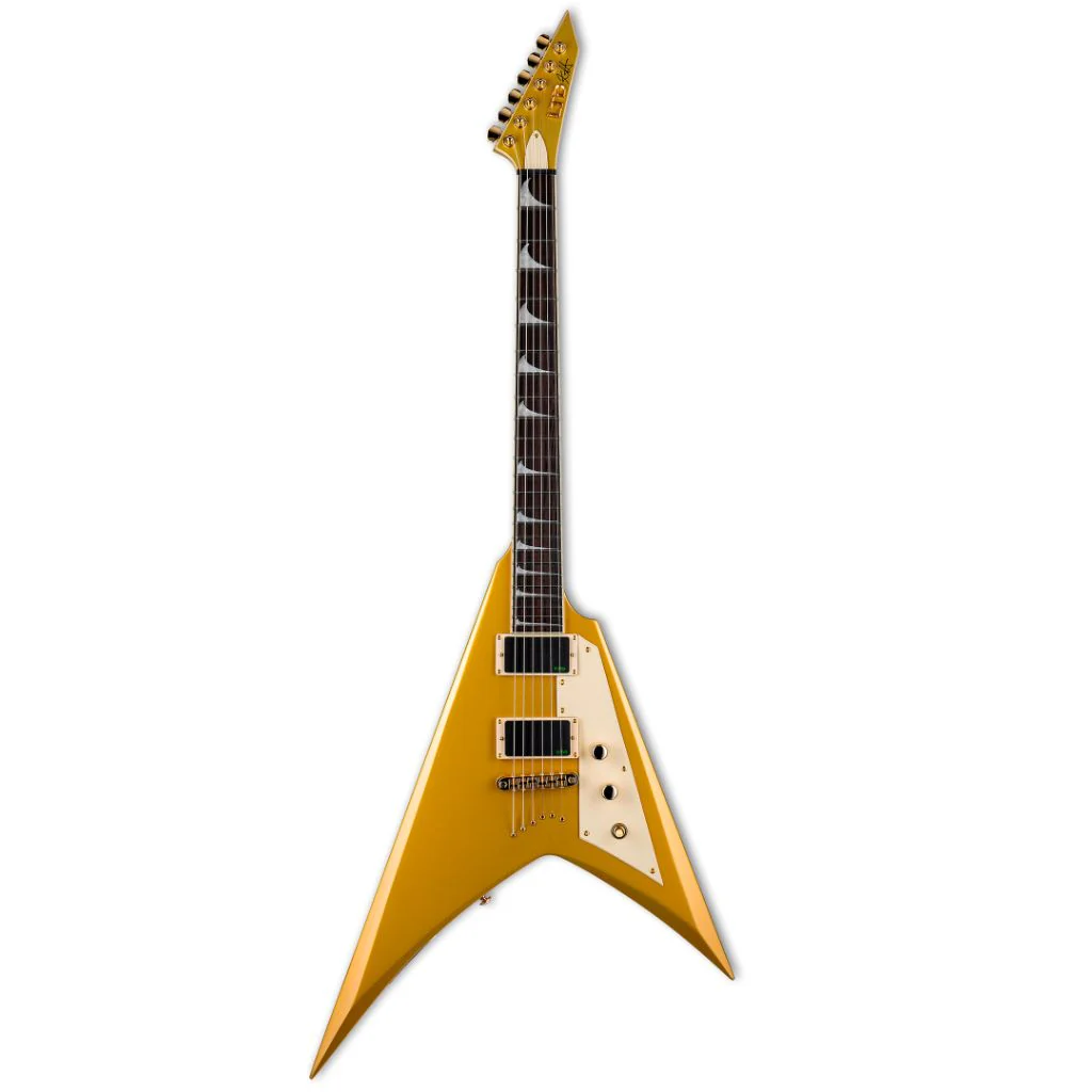 ESP LTD Kirk Hammett Signature V Electric Guitar- Gold Sparkle - LKH-VMGO - Image 2