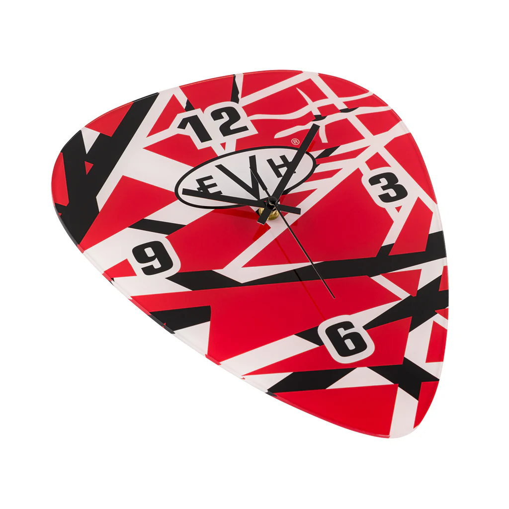EVH Guitar Pick Shaped Clock - Red/White/Black Stripes - Image 2