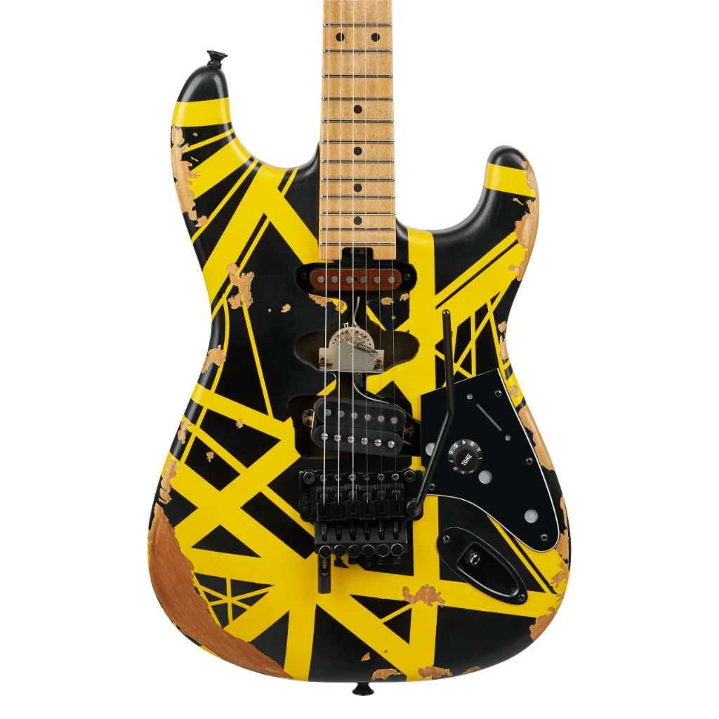 EVH Limited Edition Striped Series Frankenstein Frankie Electric Guitar - Black with Yellow Stripes, Maple Fingerboard