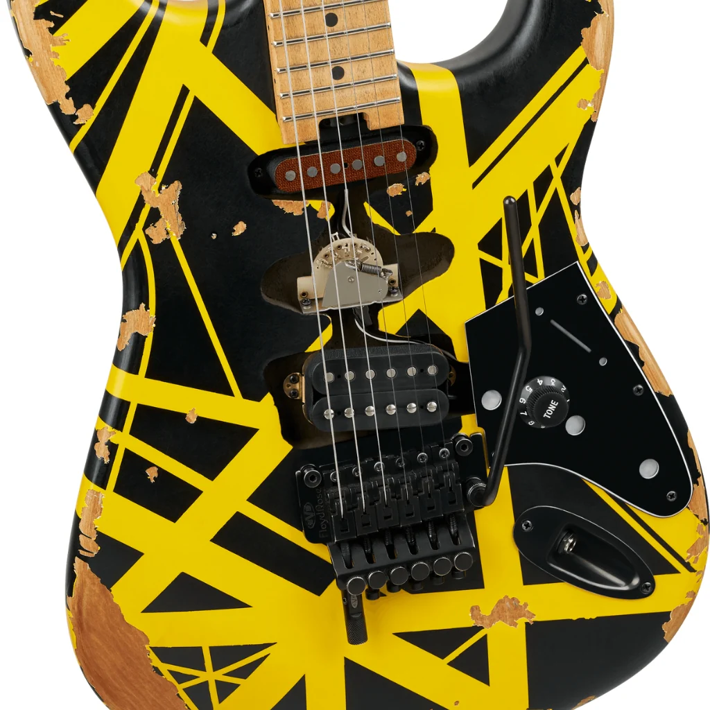 EVH Limited Edition Striped Series Frankenstein Frankie Electric Guitar - Black with Yellow Stripes, Maple Fingerboard - Image 7