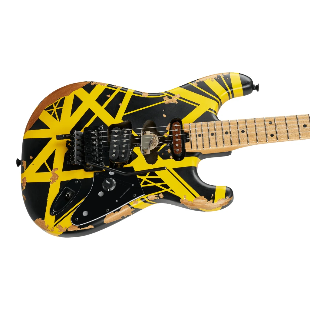 EVH Limited Edition Striped Series Frankenstein Frankie Electric Guitar - Black with Yellow Stripes, Maple Fingerboard - Image 8