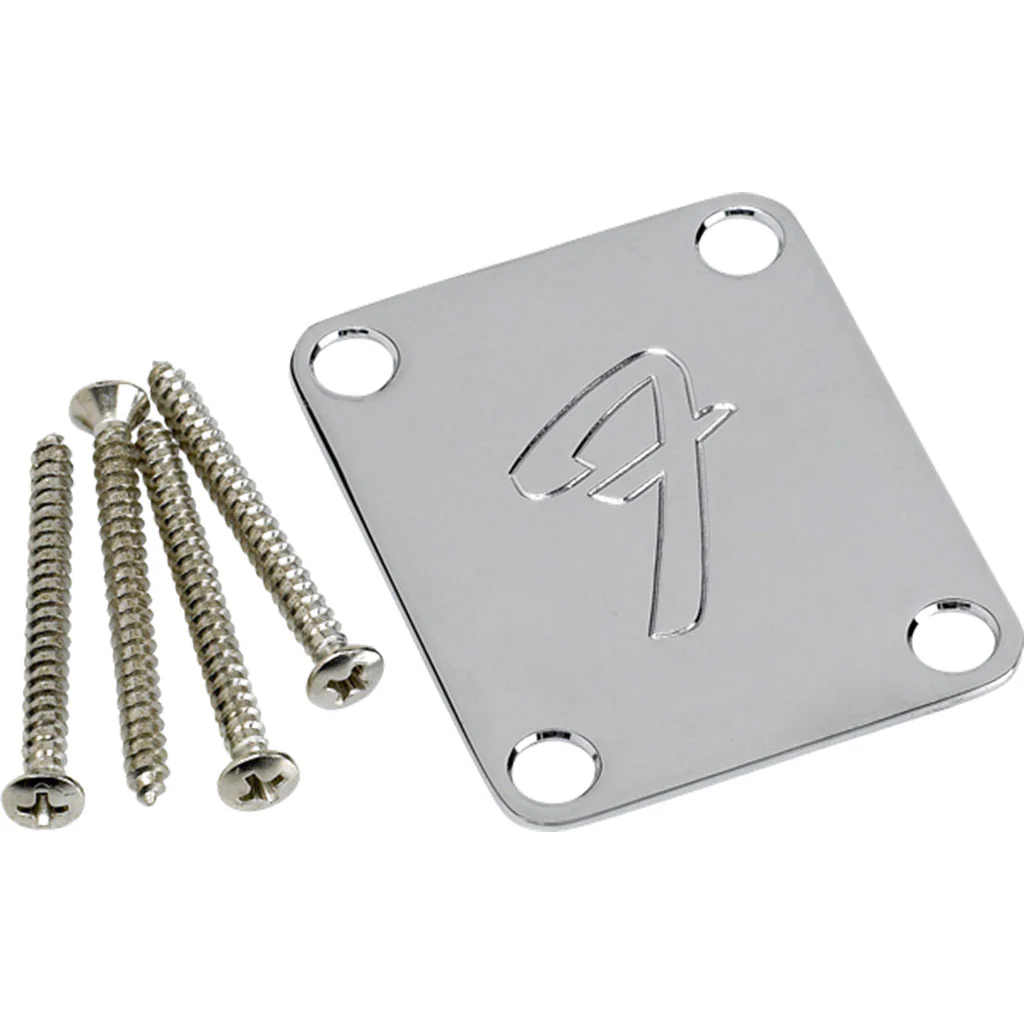 Fender 4-Bolt '70s Vintage Style F Logo Neck Plate - Chrome