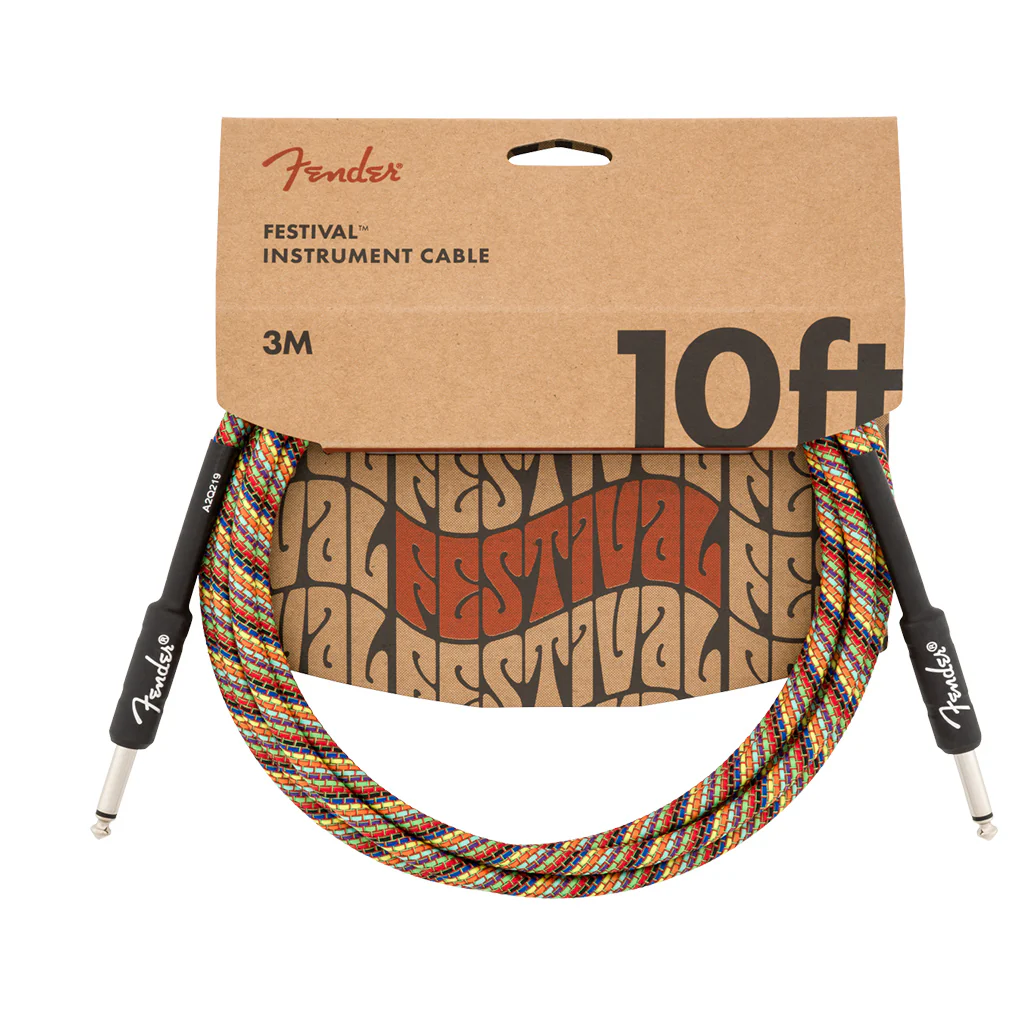 Fender Festival Instrument Cable, Straight/Straight, 10', Pure Hemp, Rainbow