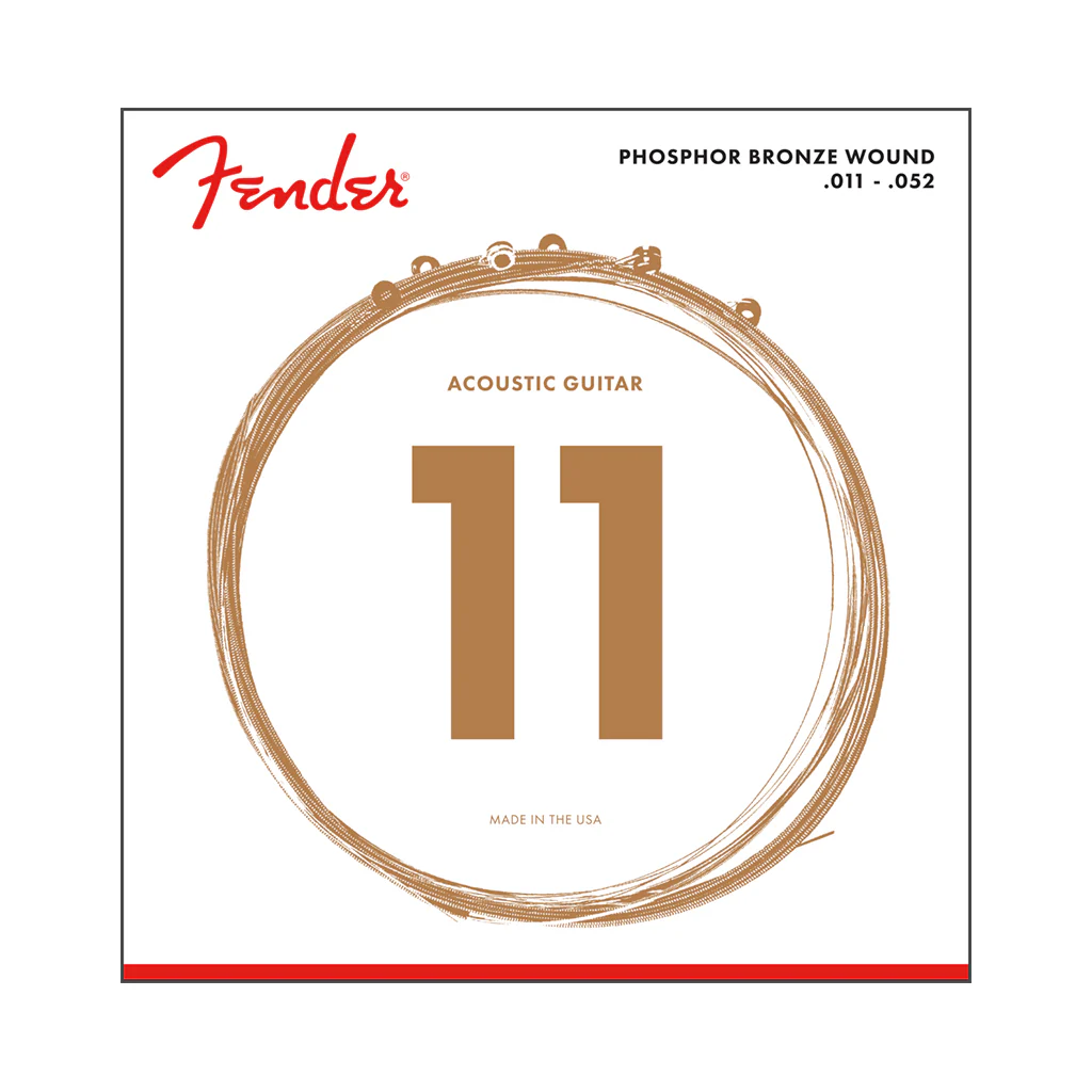 Fender Phosphor Bronze Acoustic Guitar Strings, Ball End, 60CL .011-.052 Gauges, (6)