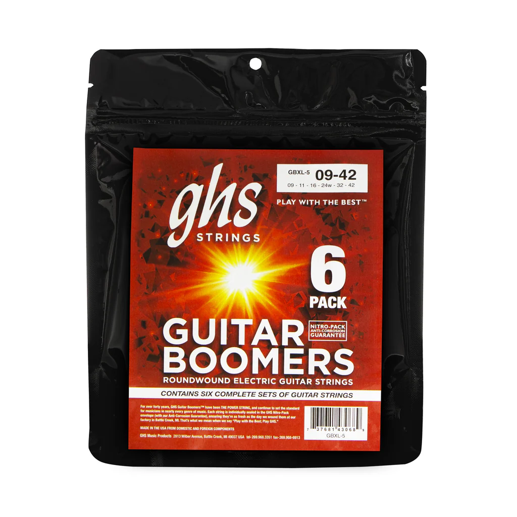 GHS GBXL 9-42 Boomers Electric Guitar String Pack Extra  - Light 6 Pack