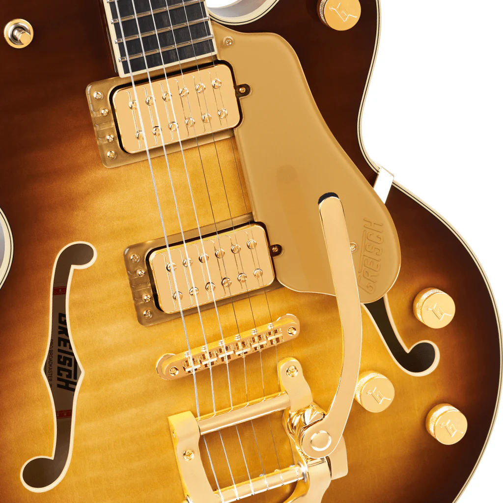Gretsch Broadkaster Jr. LX Figured Center Block w/String-Thru Bigsby & Gold Hardware Ebony Fingerboard - Caramel Dawn - Image 7