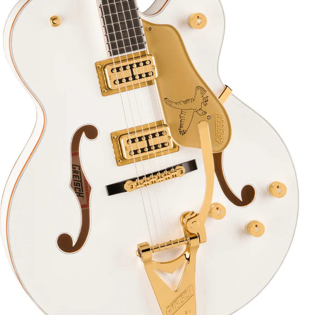 Gretsch Falcon Hollow Body Ebony Fingerboard with String Thru Bigsby and Gold Hardware - White - Image 8
