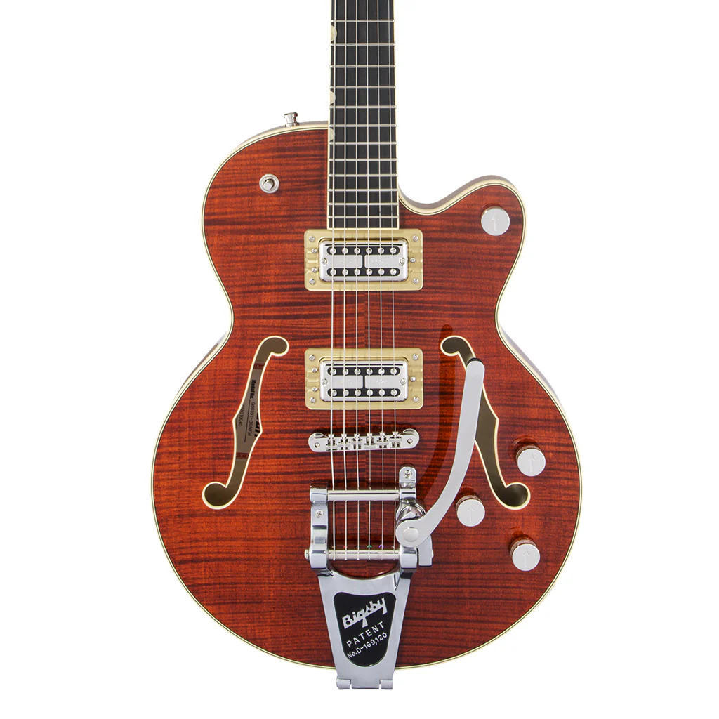 Gretsch - G6659TFM Players Edition Broadkaster® Jr. Center Block Single-Cut with String-Thru Bigsby® and Flame Maple - Bourbon Stain