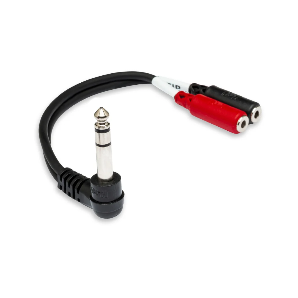 Hosa Technology Right-angle 1/4 in TRS to Dual 3.5 mm TRSF Stereo Breakout