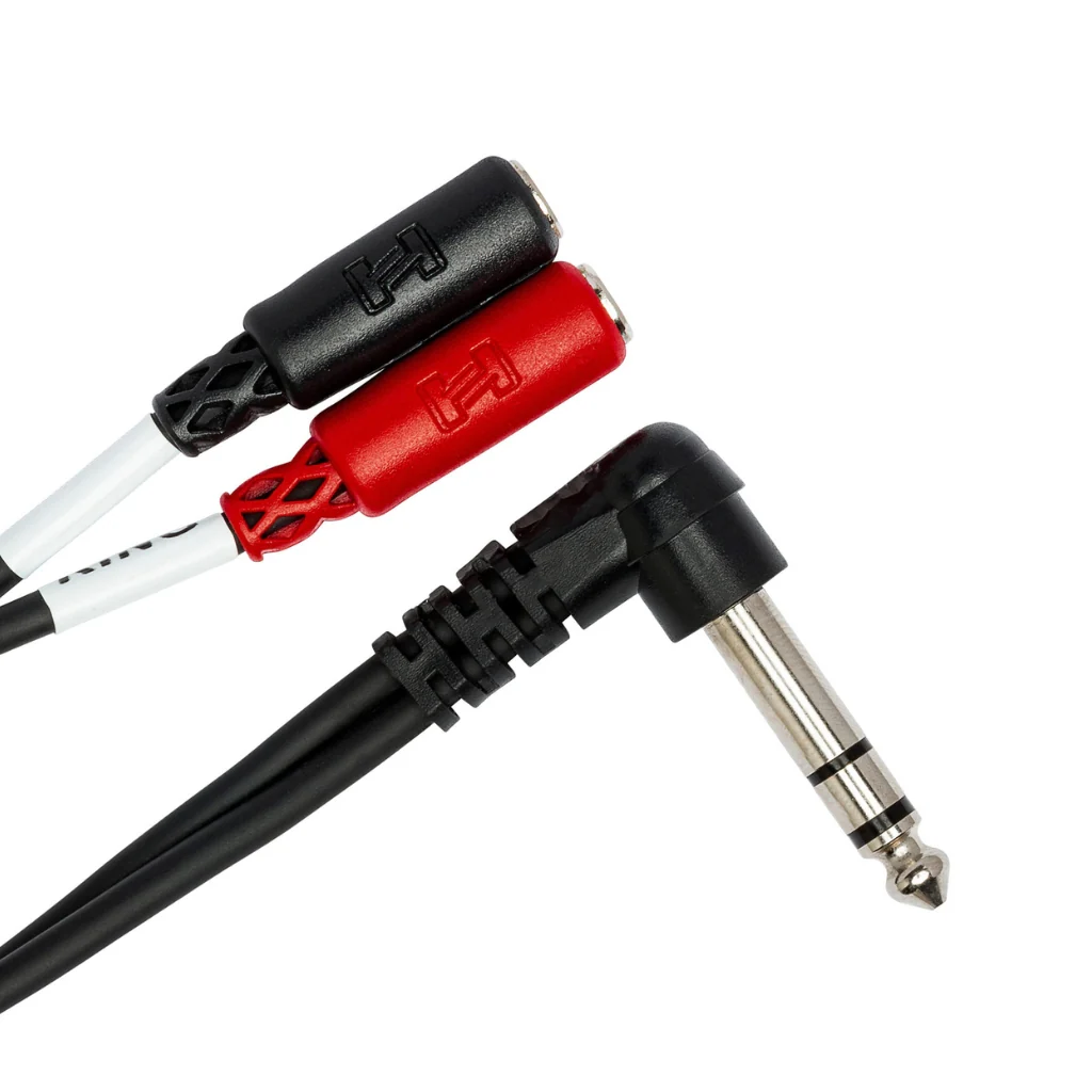 Hosa Technology Right-angle 1/4 in TRS to Dual 3.5 mm TRSF Stereo Breakout - Image 2