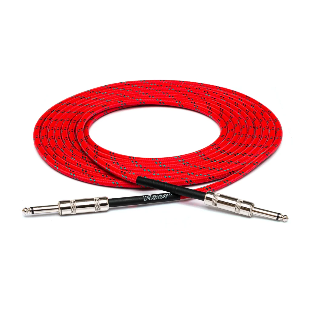 Hosa Technology Straight to Same Cloth Guitar Cable 18ft Red/Green