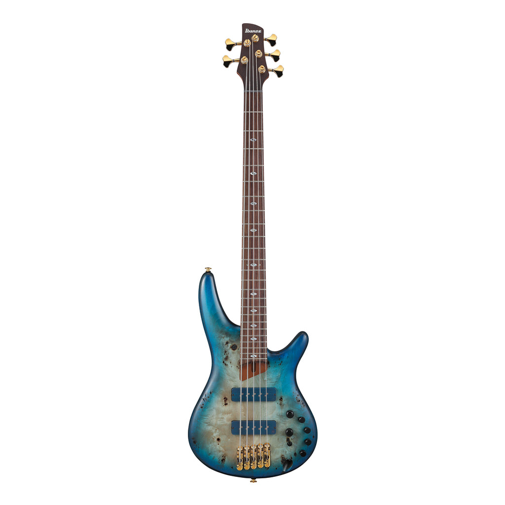 Ibanez SR6605 5-String Bass Mappa Burl Top with Rosewood Fretboard and Case - Ghost Fleet Blue Burst - Image 3