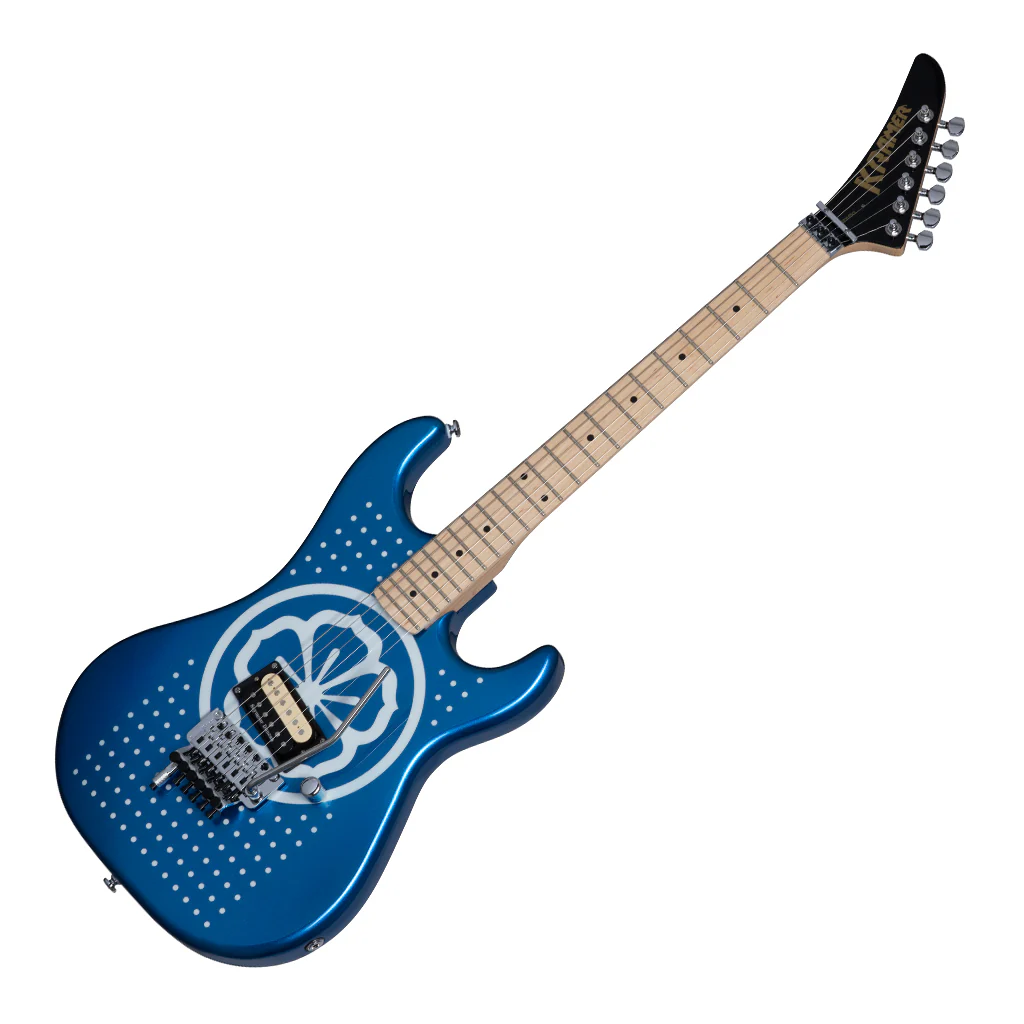 Kramer - Baretta Reverse Headstock Electric Guitar with Soft Case - White Lotus Custom Graphic White/Candy Blue - Image 7