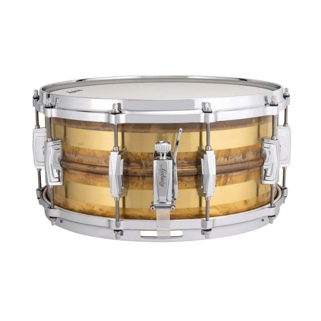 Ludwig LB464RS Supraphonic Raw Brass Striped 14X6.5 Snare Drum - Image 2