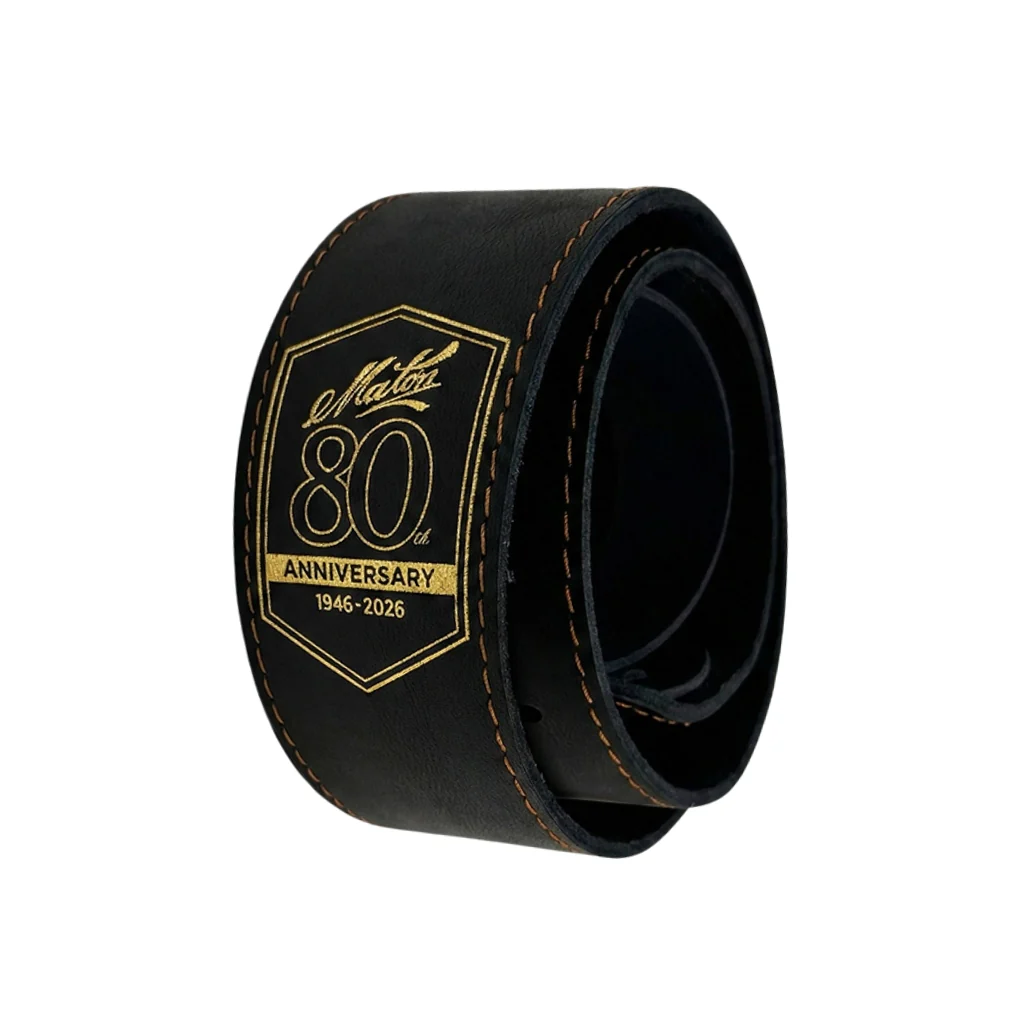 Maton 80th Anniversary Strap - Black with Gold Stitching