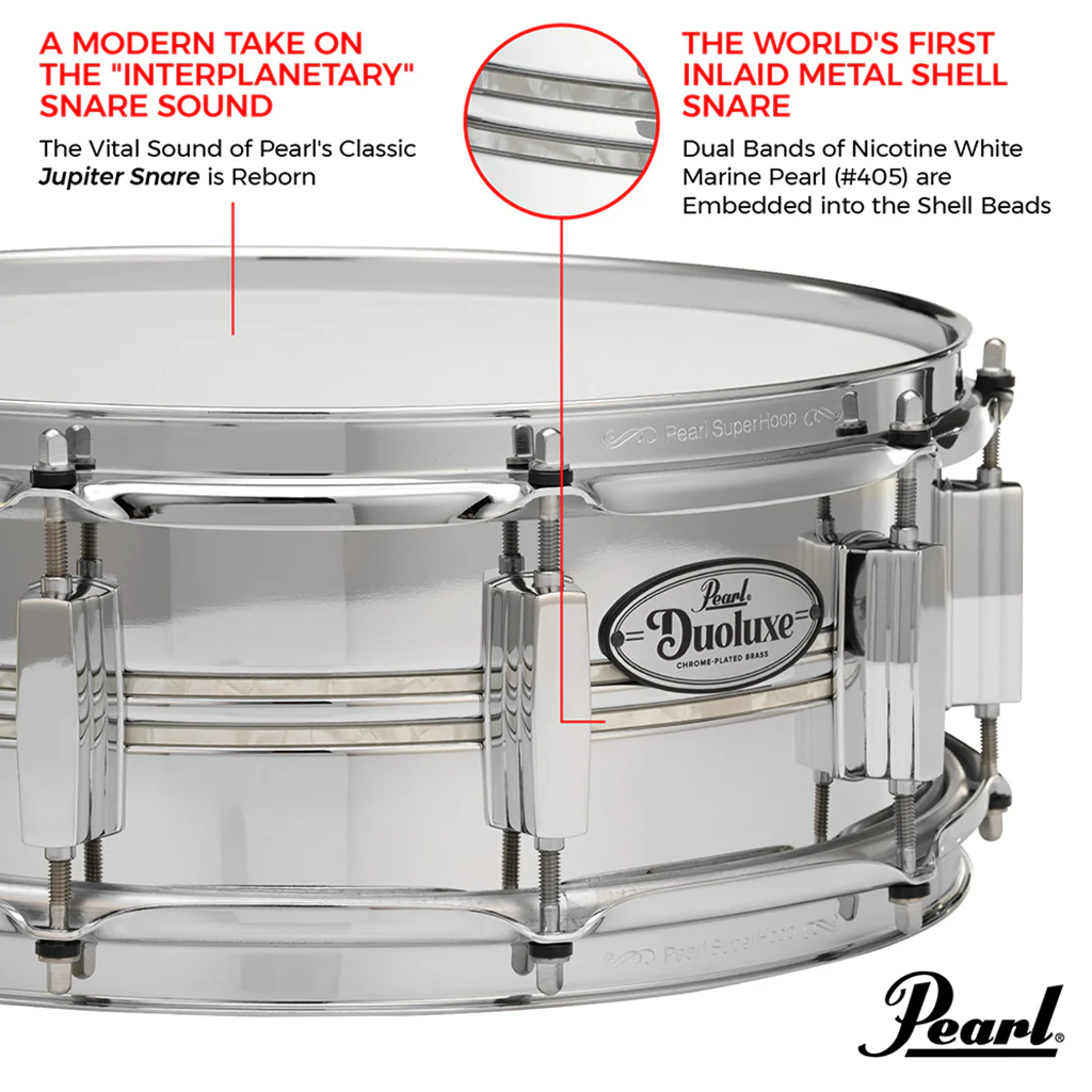 Pearl 14"x6.5" Duoluxe Chrome Over Brass Snare Drum - Image 2