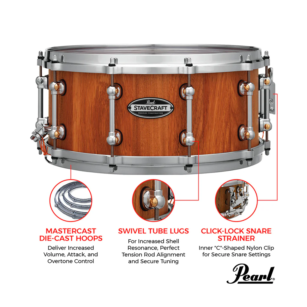 Pearl 14"x6.5" StaveCraft Makha with Thai Oak DadoLoc Snare Drum - Image 3