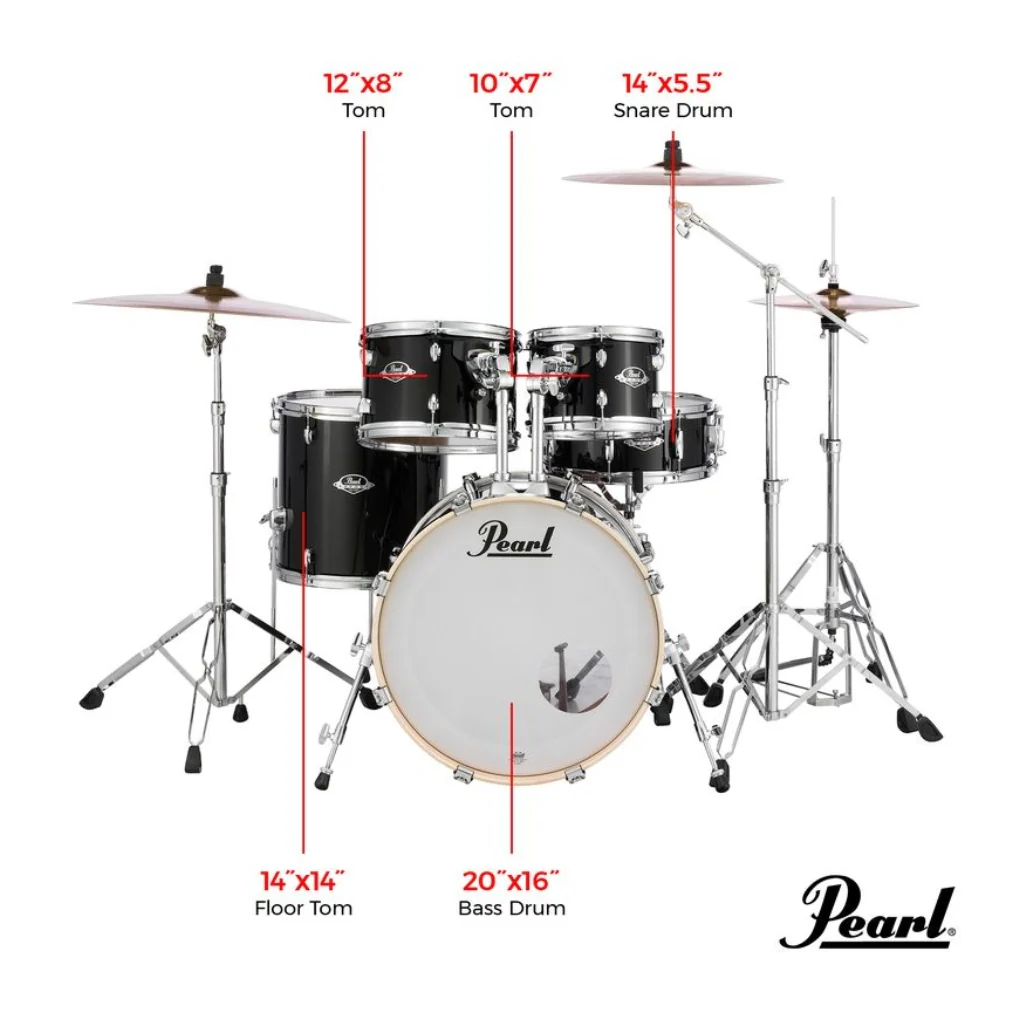Pearl Export 20" EXX  Fusion Drum Kit Package with Zildjian Cymbals & Hardware - Jet Black - Image 3