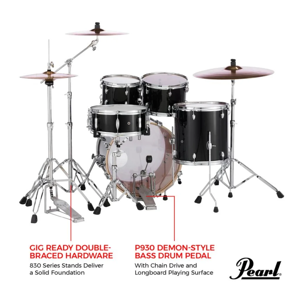 Pearl Export 20" EXX  Fusion Drum Kit Package with Zildjian Cymbals & Hardware - Jet Black - Image 4