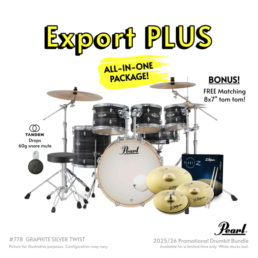 Pearl Export Plus 22" Rock Drum Kit with Zildjian Cymbals - Graphite Silver Twist