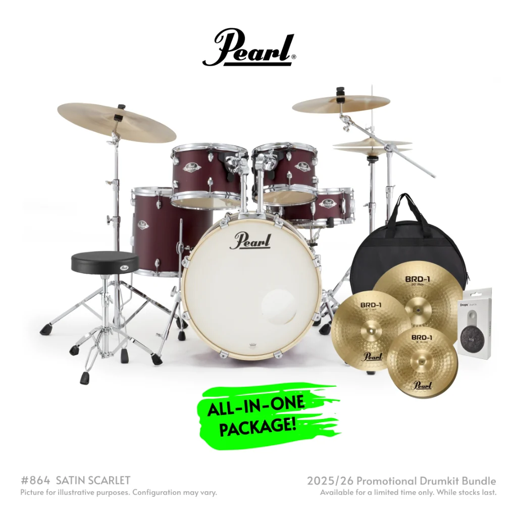 Pearl Export Plus 5pc 20" Fusion Drum Kit with BRD-1 Cymbals - Satin Scarlet