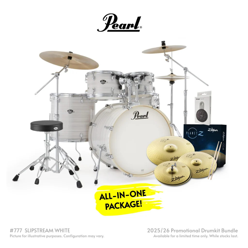 Pearl Export Plus 5pc 22" Fusion Drum Kit with Zildjian Cymbals - Slipstream White