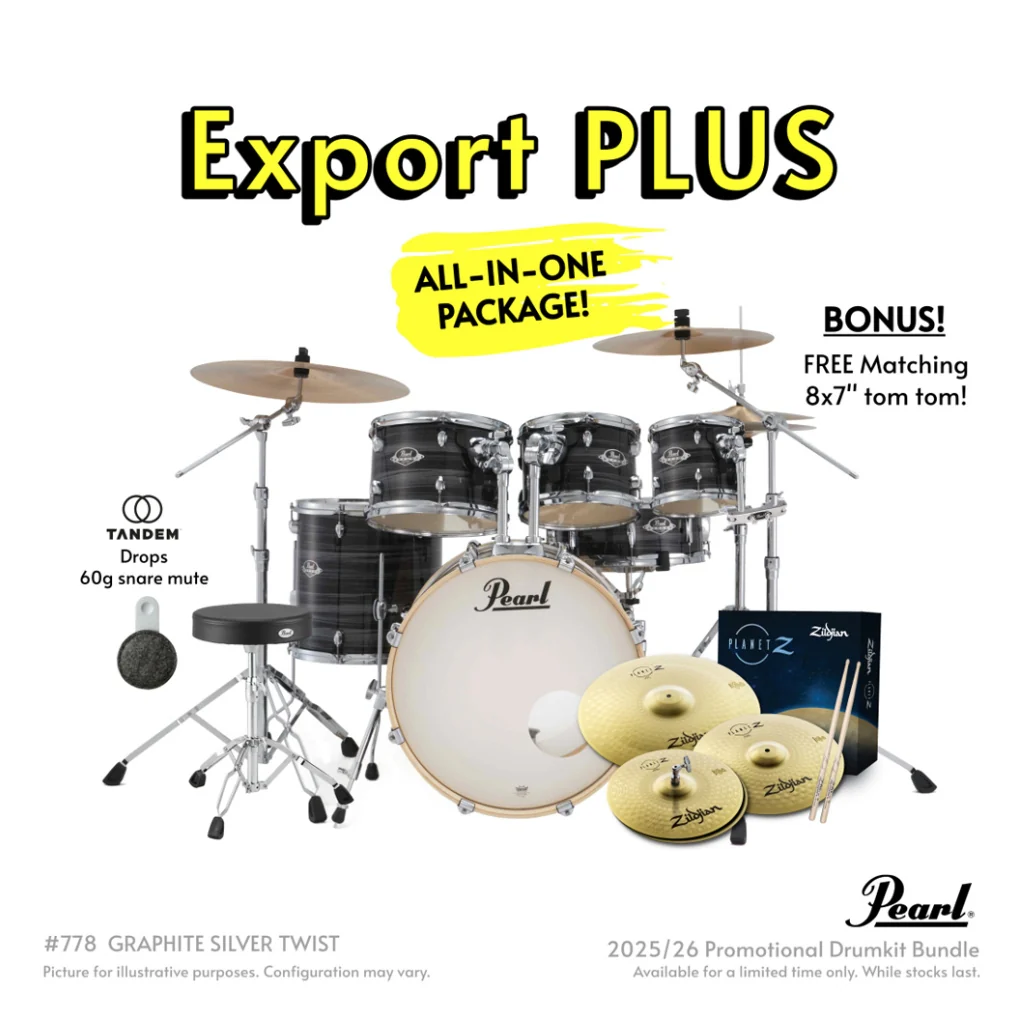 Pearl Export Plus 5pc 22" Fusion Plus Drum Kit with Zildjian Cymbals - Graphite Silver Twist