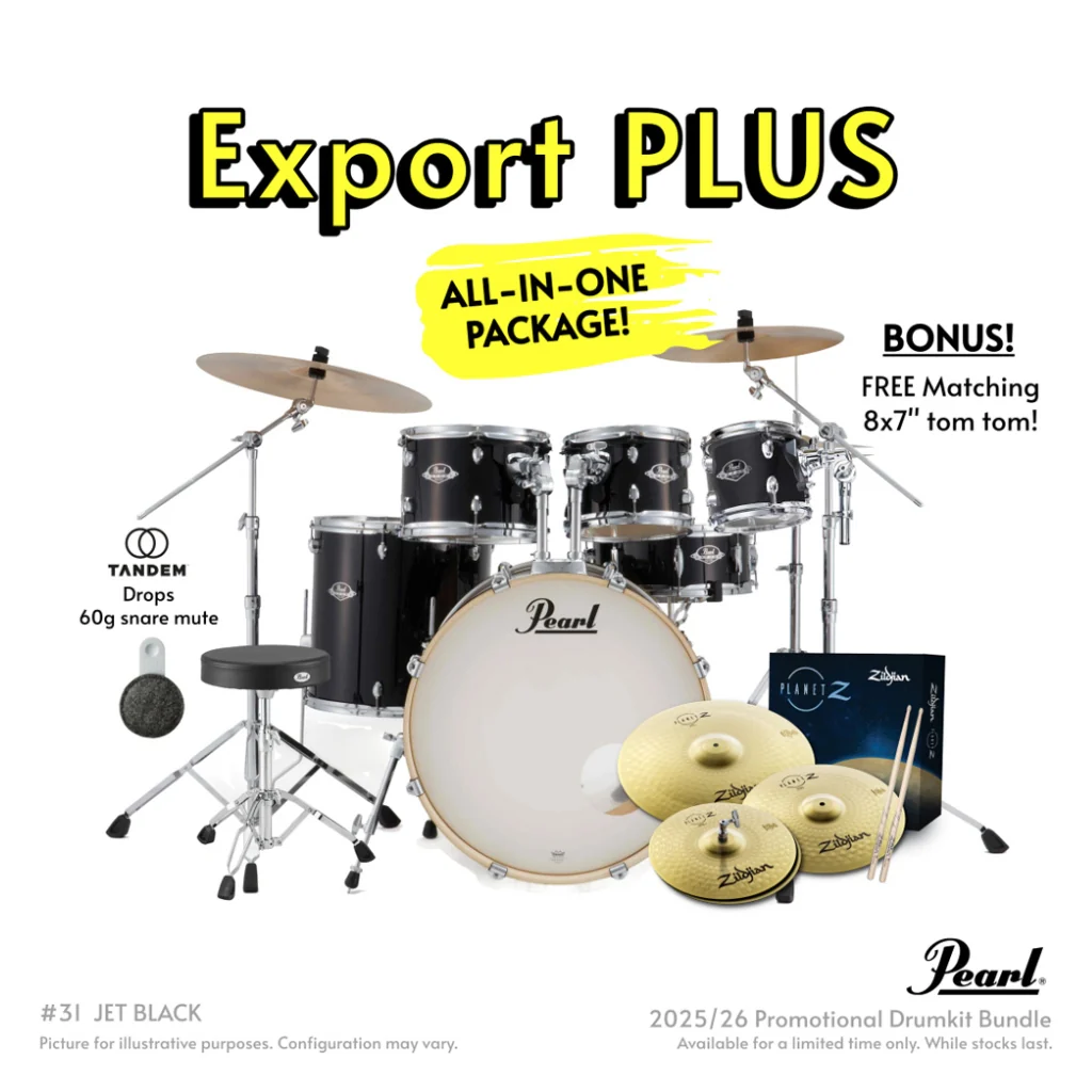 Pearl Export Plus 5pc 22" Fusion Plus Drum Kit with Zildjian Cymbals - Jet Black